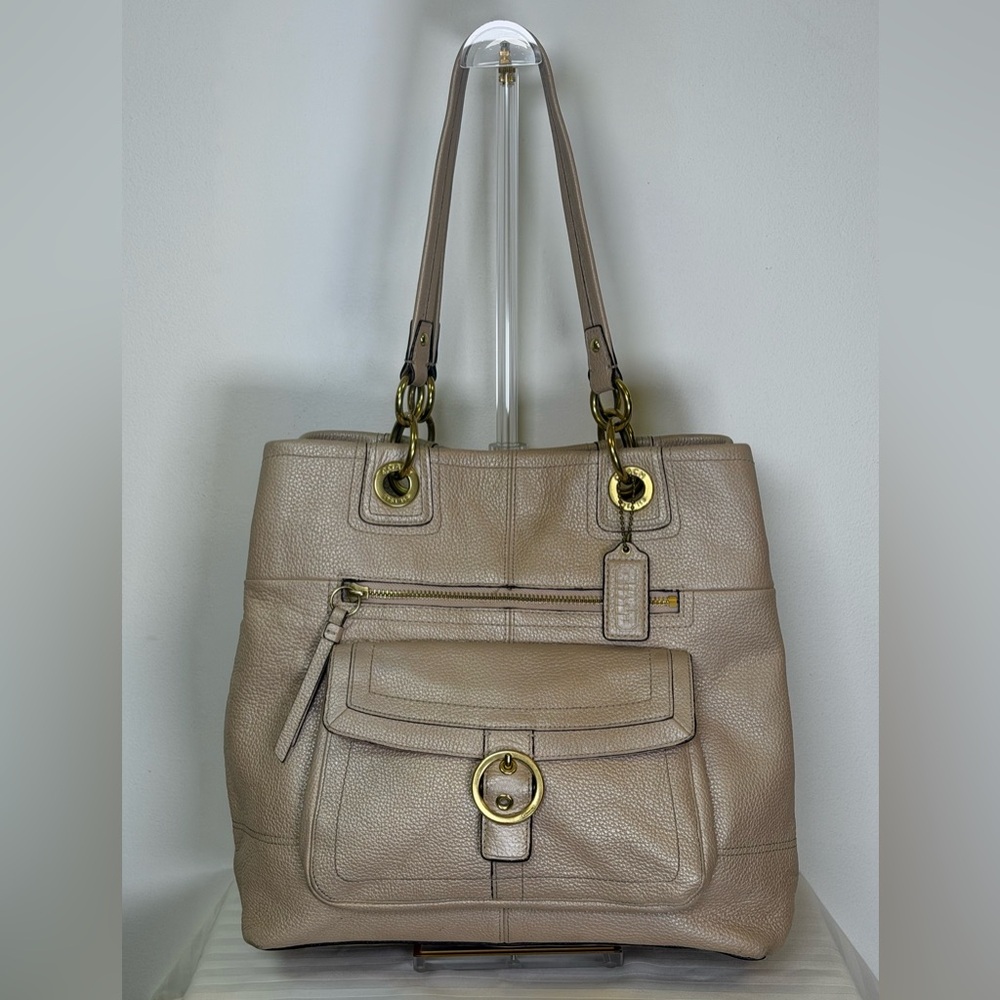 Coach Vintage ‘Penelope’ Champagne Pebbled Leather Tote Bag Gold-Tone Hardware